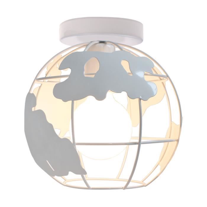 Sayoo E27 Lampe Plafonnier en Forme de globe terrestre Lustre en fer forgé style industriel Rétro 20cm Blanc