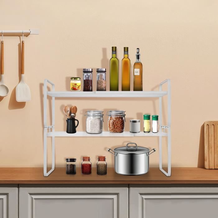 Étagère extensible - MEUBLE ETAGERE - Blanc - 2 couches - Métal - Cuisine