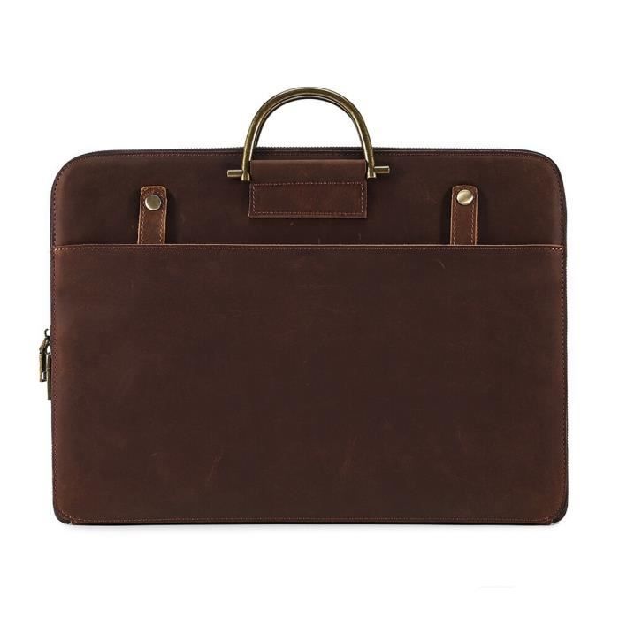 Porte-documents Ordinateur Portable En Cuir Véritable Marron - Taille Large, Neuf Sans étiquette