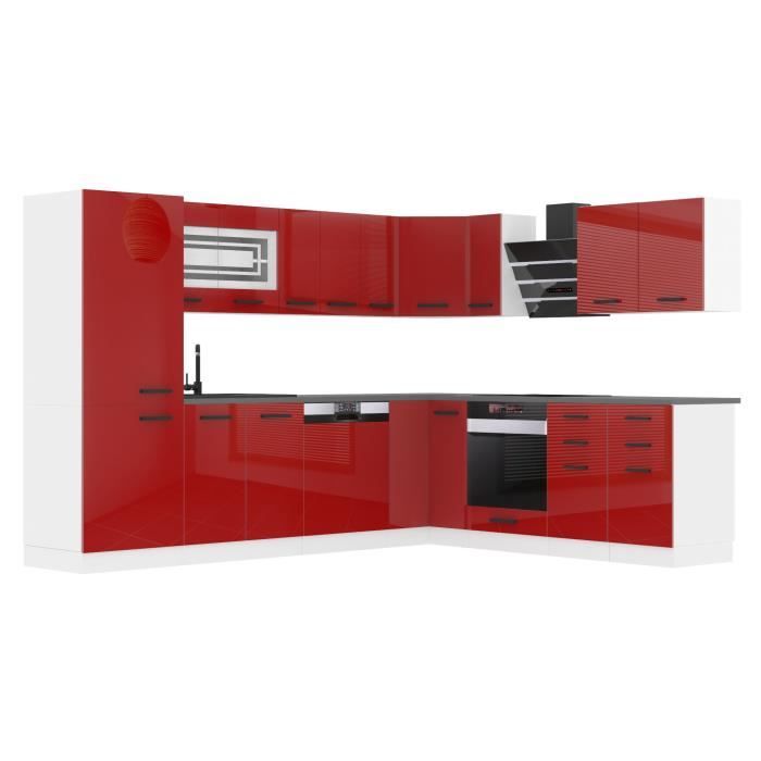 Cuisine Complète - B BELINI GROUP - Modèle JULIE - Rouge Très Brillant - Design Contemporain - 240 cm de Hauteur