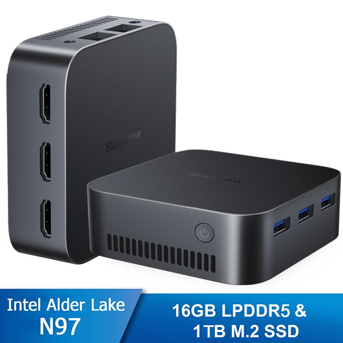 Blackview MP80 Mini PC – RAM 16 Go Stockage 1 To M.2 SSD Windows 11 Pro WiFi 2.4G+5G Intel Alder Lake N97 3.60 GHz – Noir