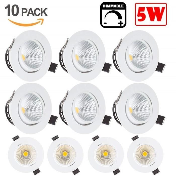 10 x Spot Encastrable LED 5W 220V 2600-2800K COB Encastré Lampe Plafonnier Orientable Encastrable Plafond Blanc Chaud 10 x Spot Encastrable LED 5W 220V 2600-2800K COB Encastré Lampe Plafonnier Orientable Encastrable Plafond Blanc Chaud