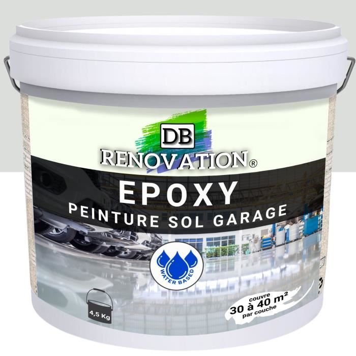 4,5 kg Gris très clair - RESINE EPOXY Peinture sol Garage béton - PRET A L'EMPLOI - Trafic intense - Etanche et résistante