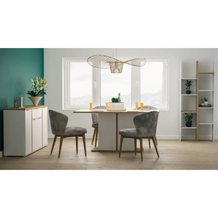 Enfilade ACCESS - 3 portes + 2 tiroirs - Décor chêne Hamilton et Blanc - L 1215 x P 396 x H 856 cm - DEMEYERE