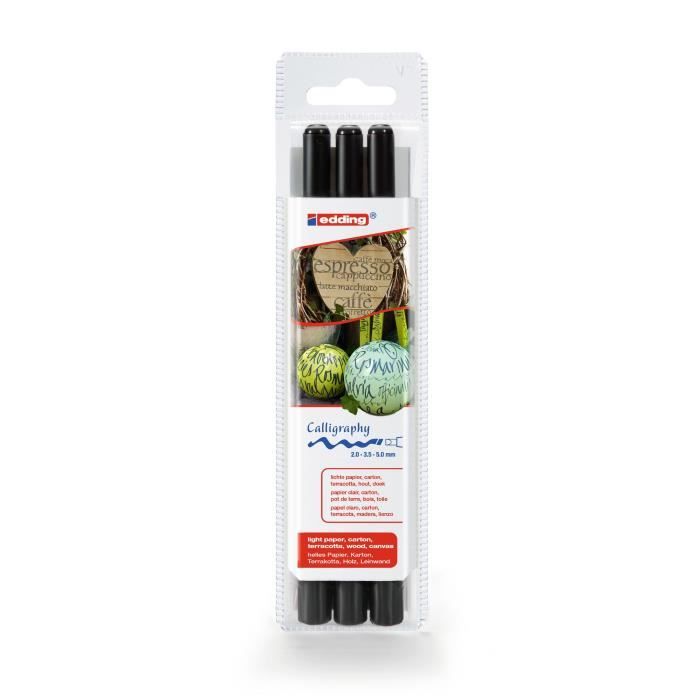 Lot De 5 Feutres Calligraphie Edding 1255 Noir 5.0mm - Pointe Biseautée
