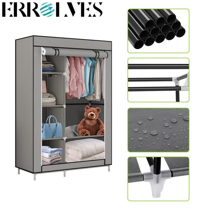 Armoire de chambre ERROLVES - Gris - Rangement penderie - Grande capacité - 105*45*170cm