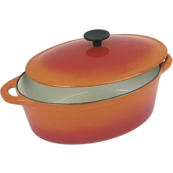 CREALYS GRAND CHEF Cocotte ovale en fonte d'acier émaillée - L 37 cm - 9 L - Orange - Tous feux dont