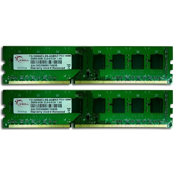 G.SKILL RAM PC3-10600 / DDR3 1333 Mhz – F3-10600CL9D-8GBNT – DDR3 Value Series – NT