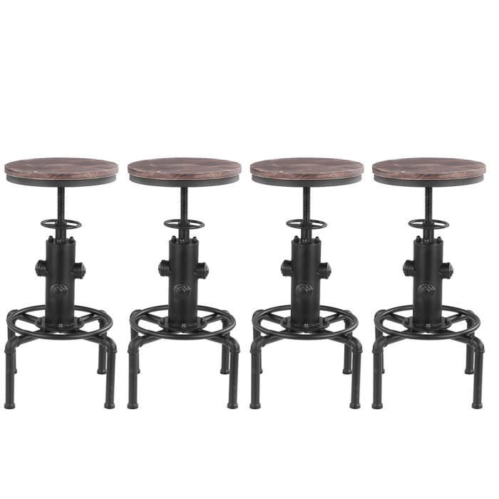 IKAYAA Lot de 2 Tabouret de Bar de Style Industriel Vintage en Bois Hauteur R/églable Chaise de Salle /à Manger