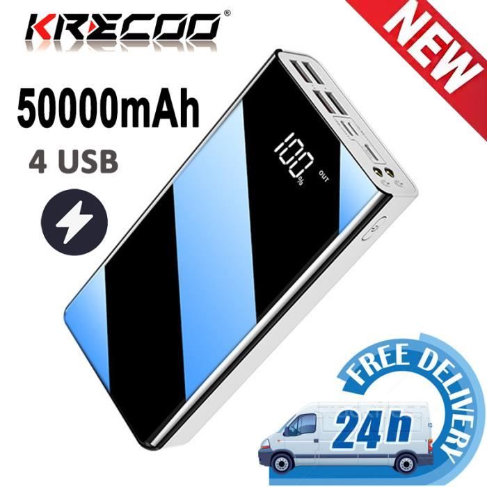 KREKCO®Batterie Externe 50000mAh Chargeur Portable Grande Capacité Rapide  avec 4 Sortie Compatible avec tous les téléphones