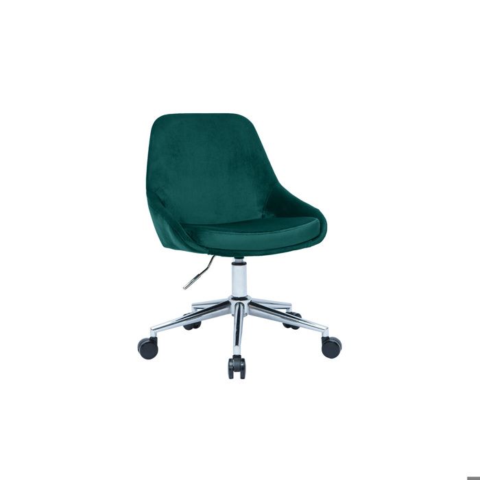 Miliboo - Chaise de bureau à roulettes en tissu velours bleu pétrole et acier chromé HOLO