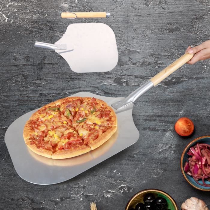 Planche à Pizza avec 14 inch Manche en Bois de Long pour Maison 12 x 26-inch Pizza Paddle Pelle a Pizza Plateau Cuisine pour Mettre au Four Cuisine Pratique Wood & Aluminium Carrée Pizza Peel 