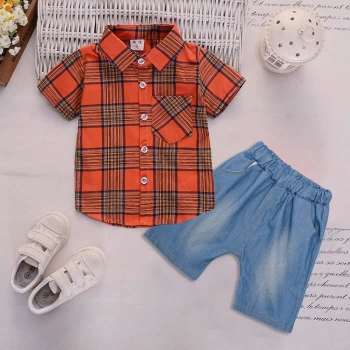 Infantile Bebe Fille Gentleman Chemise A Carreaux Imprime Short En Jean Solide 2pc Ensemble De Tenues Orange Orange Achat Vente Ensemble De Vetements Cdiscount