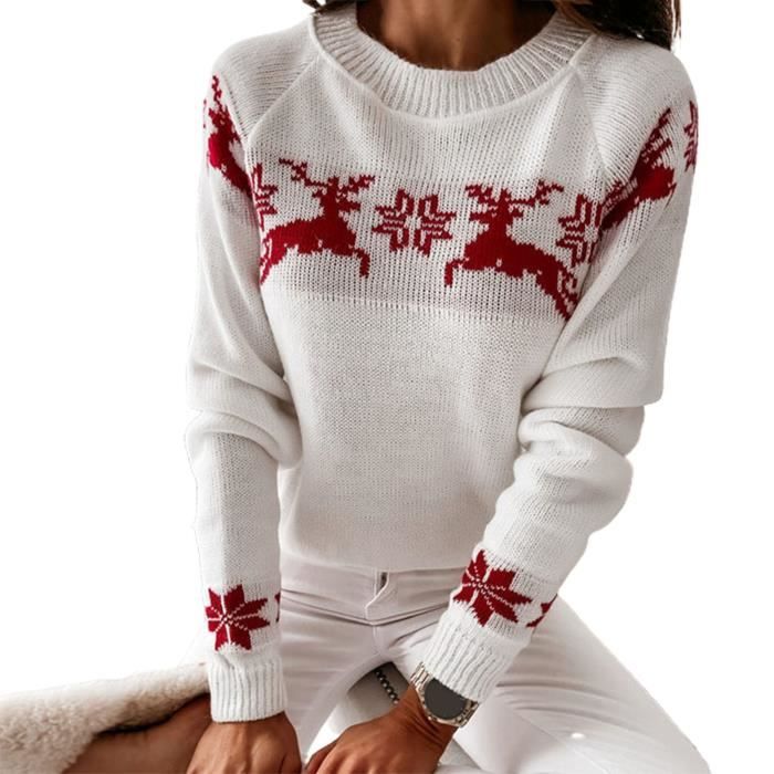 SOUS PULL Pull de Noel elk imprime col rond decontracte casciful chaleur chaud pull femme pour fete White Cdiscount Pret a Porter