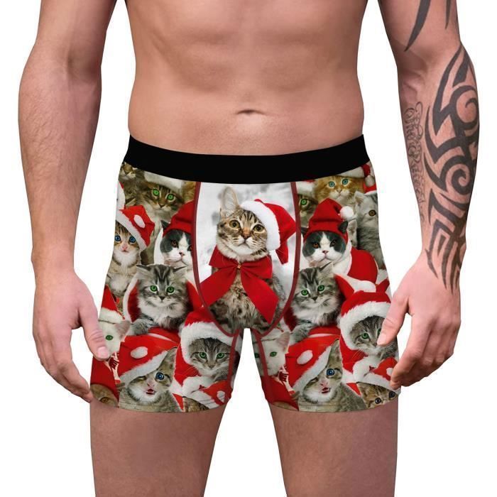 Boxer De Noël Homme Motif Humoristique 3D | Sous-vêtement Drôle Père Noël | Cadeau Amusant, Polyester