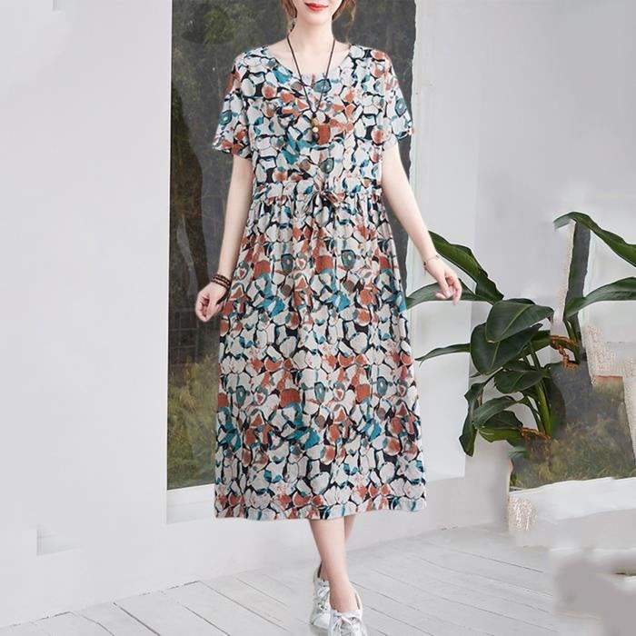 ROBE Robe imprim?�e habillage motif exquis robe d?�t?� ?�l?�gante femme r?�tro style-Red Red 