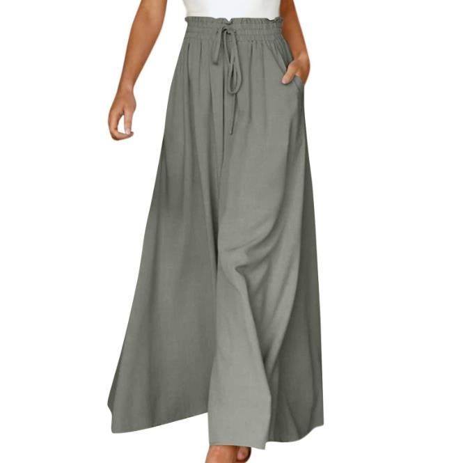 Pantalon Femme Décontracté Taille Haute – Jambes Droites Large, Tissu Polyester Doux, Élastique Ceinture
