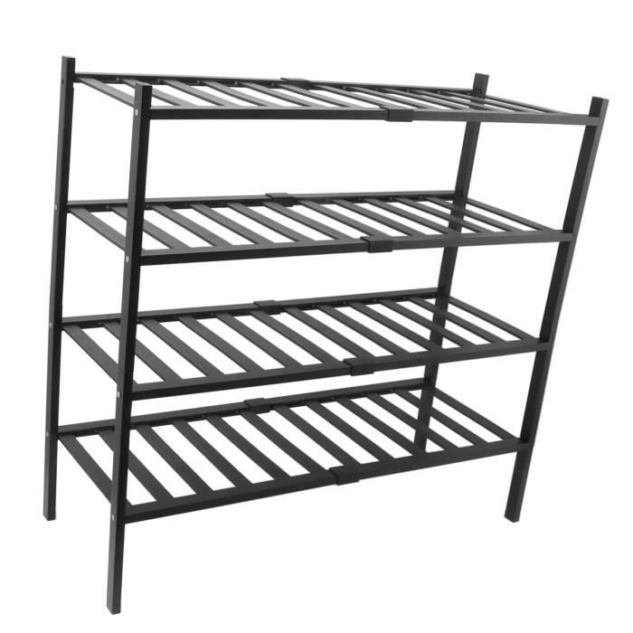 Organisation Entrée Rangement Pratique Étagère à Chaussures Five – Empilable En Bambou Et Métal, Design Sobre Et Pratique