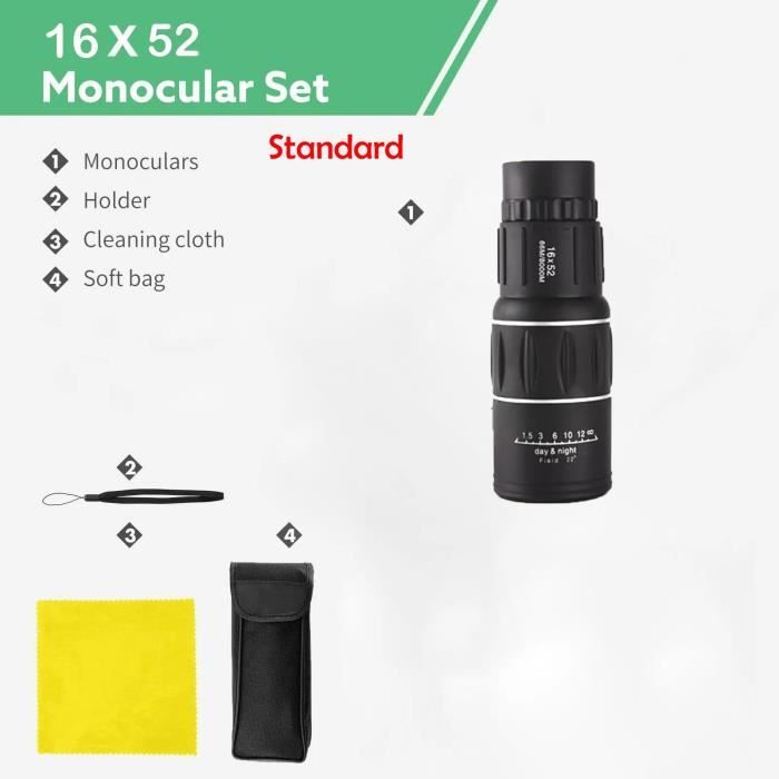 Télescope Monoculaire 16x52 BDSHUNBF - Prisme BAK4 - Étanche - Pour Observation Nature