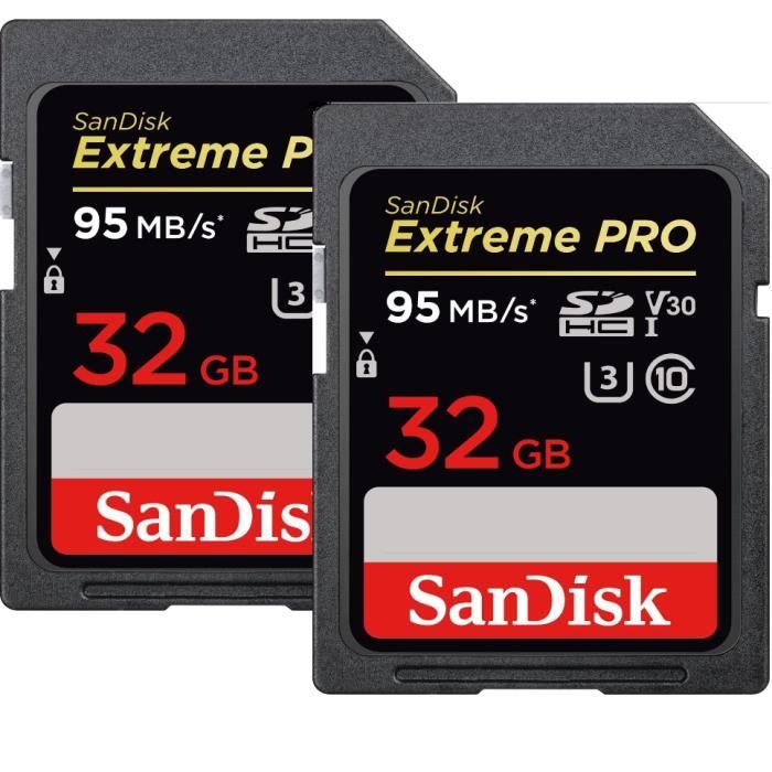 Paquet De Deux Carte Mémoire SDHC Sandisk Extreme Pro jusqu'à 95 Mo/ UHS I Classe 10 U3 V30 2PCSPACK - vue 2