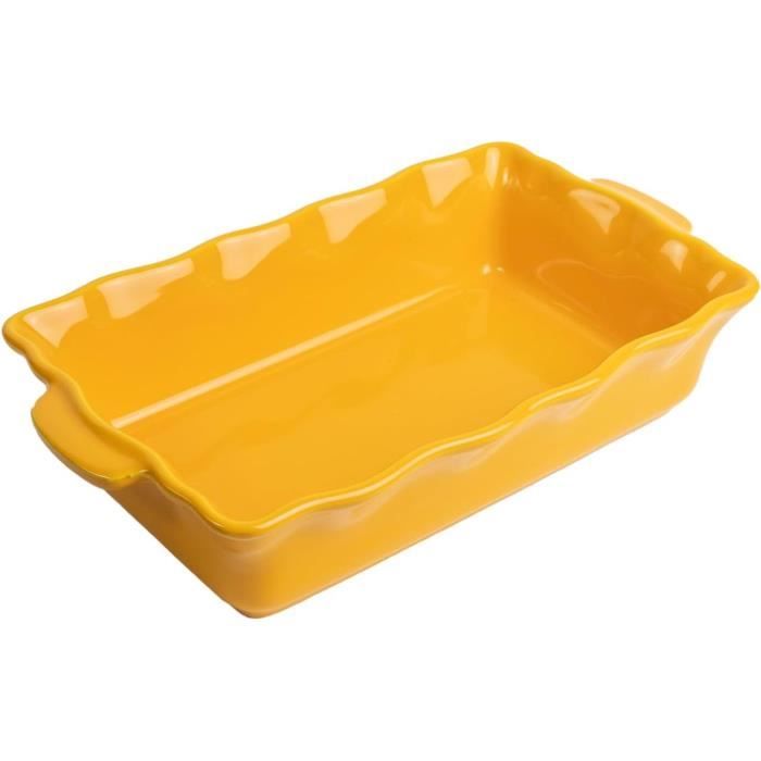 Plat De Cuisson Rectangulaire En Céramique Jaune - Pour Four Et Micro-ondes - Résistant Haute Température - Facile à Nettoyer - Design élégant - DECOMELODY