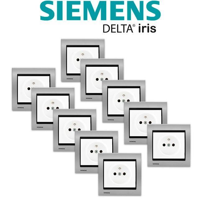 SIEMENS- LOT 10 Prise 2P+T Silver Delta Iris + Plaque Métal Blanc