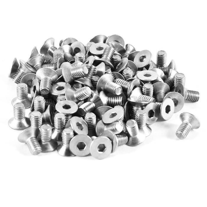 Senmubery 100 Pieces 304HC Vis a tete fraisee a tete hexagonale en acier inoxydable Vis a boulons plats M2 x 5mm