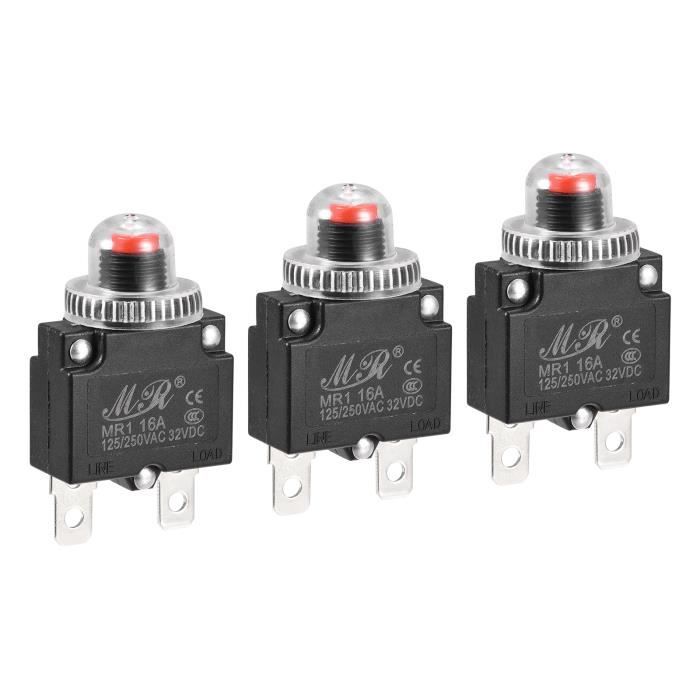 Sourcing Map Disjoncteur Switch Surcharge Courant 15A AC 250V/125V Bouton Noir