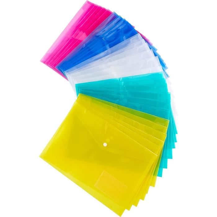 Lot De 12 Pochettes En Plastique A4 Avec Bouton Pression - Transparentes - Avec Pochette - Pour Le Rangement, L'école, Le Bureau, La Maison
