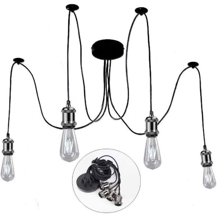 Support Plafonnier Vintage Fixation Murale - Fer Noir - Compatible Ampoules E26/E27 - Pour Décoration Industrielle