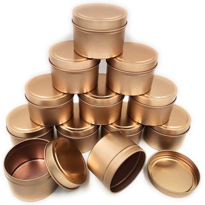 Lot De 12 Boîtes à Bougies Vides En Métal Avec Couvercles Pour La Fabrication De Bougies, Loisirs Créatifs, Rangement Et Plus Encore (doré, 227 G