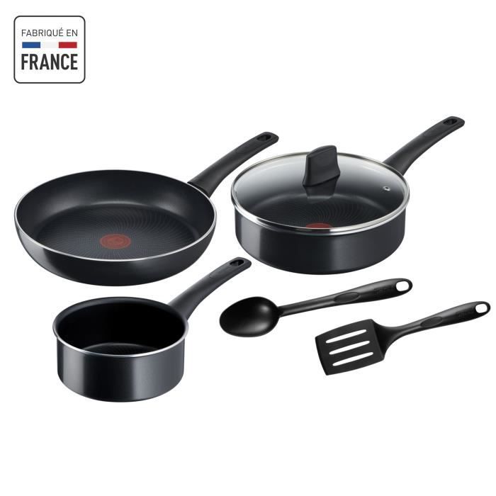 TEFAL Batterie de cuisine 6 pièces, Casserole, Poêle, Sauteuse + couv verre, Induction, Antiadhésif,