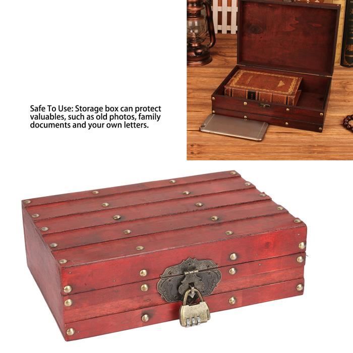 Boîte à Bijoux Vintage En Bois Avec Serrure à Code - 10,5x8x8 Cm, Coffre à Trésor Décoratif Sécurisé - 4