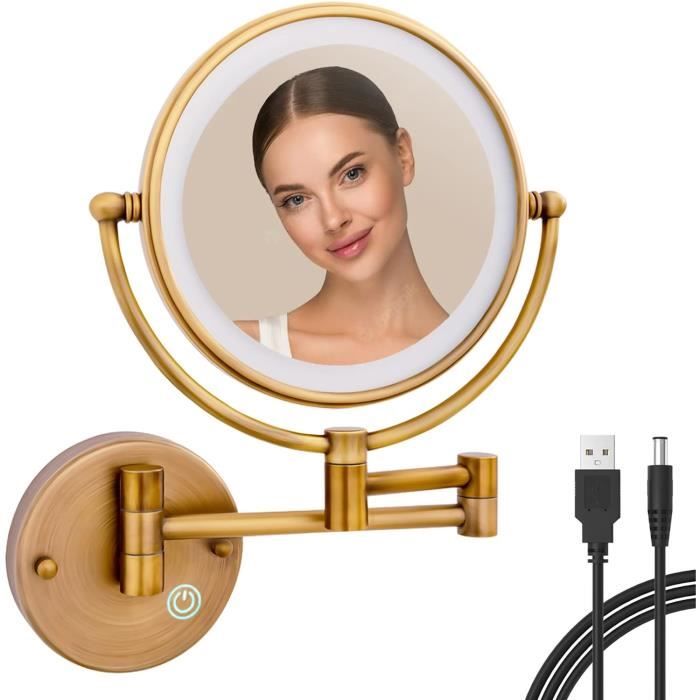 Miroir Grossissant Lumineux Navaris X10 - Ventouse Murale - LED Piles - Rotation 360° - 17,5cm