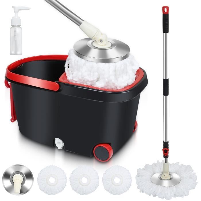 Balai Essoreur VENTEO - Seau 2 Compartiments + 4 Serpillières Microfibre - Tête Pivotante 360°