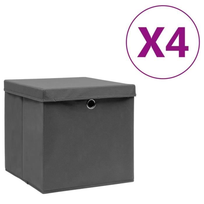 Boîtes de rangement - VIDAXL - 28x28x28 cm - Tissu intissé - 4 pcs - Gris