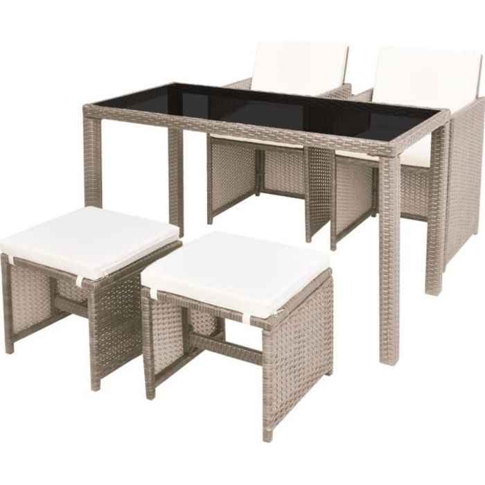 Ensemble table et chaises de jardin en résine tressée - VIDAXL - Rotin Beige - Design - 4 personnes