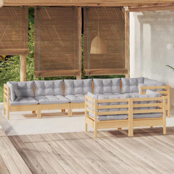 vidaXL Salon de jardin 8 pcs avec coussins Bois de pin massif - vue 2