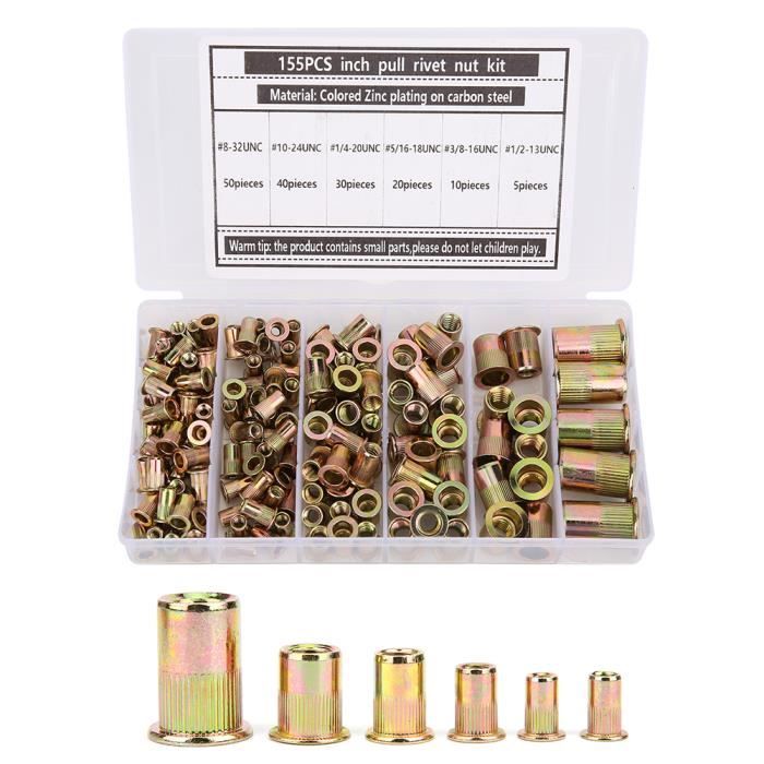 Kit De 150 écrous à Rivets En Aluminium - Assortiment M3 M4 M5 M6 M8 - Filetage Métrique