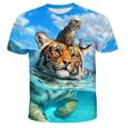 Lot de 3 T-Shirt Homme Mode,Tee-Shirt Tigre 3D Imprimé Col Arrondi Manches Courtes - couleurs multiples-1