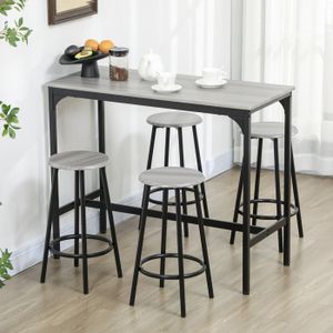 Set Table De Bar Avec 4 Tabourets - Meuble Bar Cuisine Petit Espace - Style Marbre Noir