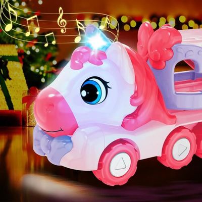 Camion Transporteur Voiture pour garçons de 3-6 Ans, 115cm de Pistes Pliables Avec éjecteurs et 6 Mini Voitures,Facile Transporter - Jeux - Jouets