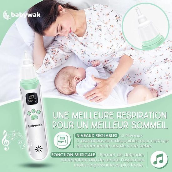 Aspirateur Nasal électrique Pour Bébé - 3 Niveaux D'aspiration, Lumière Et Musique - 3 Embouts Silicone - Rechargeable