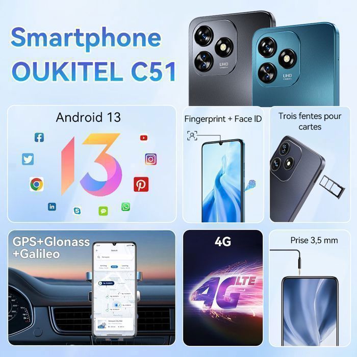 OUKITEL C51 Smartphone Pas Cher - 18(6+12)Go + 128Go/1TB