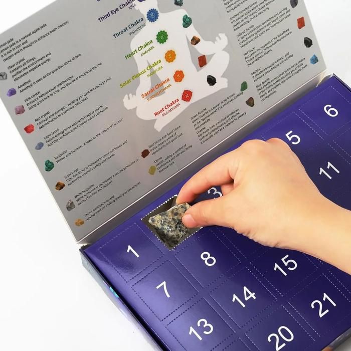 Calendrier De L'Avent 24 Pierres Précieuses Et Cristaux Naturels – Boîte Surprise Avec Gemmes, Fossiles Et Minéraux, Cadeau éducatif Pour Noël, Collection Géologie