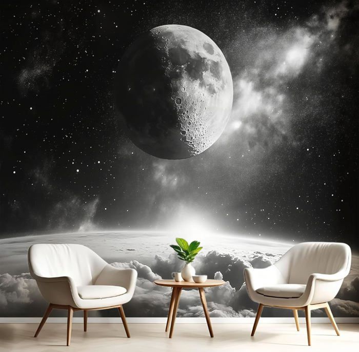 Papier Peint Panoramique Lune, 400x280cm Papier Peint Soie Poster Mural ...