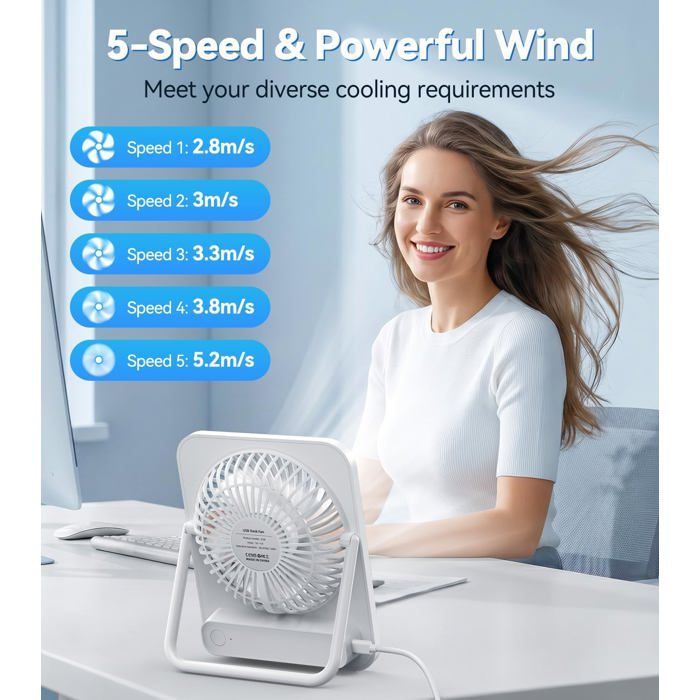 KOOFIT Ventilateur de Bureau USB, Ventilateur Silencieux, Mini Ventilateur Puissant, Ventilateur KOOFIT Ventilateur de Bureau USB, Ventilateur Silencieux, Mini Ventilateur Puissant, Ventilateur