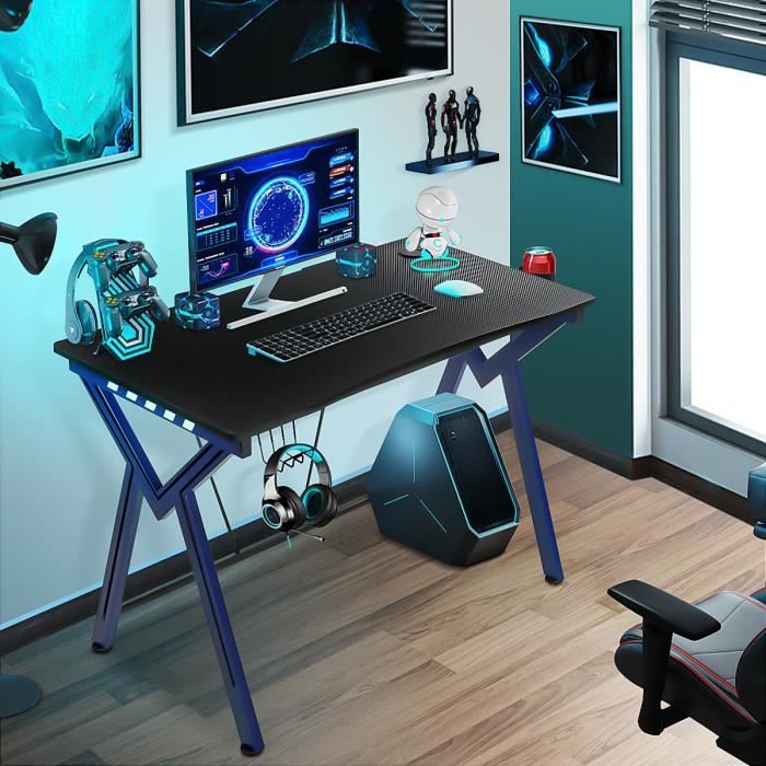 Bureau Gaming PC Table de Jeu E-Sport Gamer - Noir/Bleu - L109cm