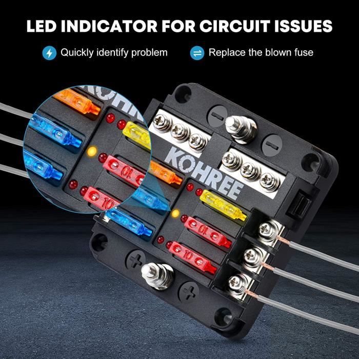 Boîte à Fusibles 12 Voies Avec Indicateur LED - Protection Efficace 12V-24V Pour Voiture, Bateau, SUV Et Fourgonnette