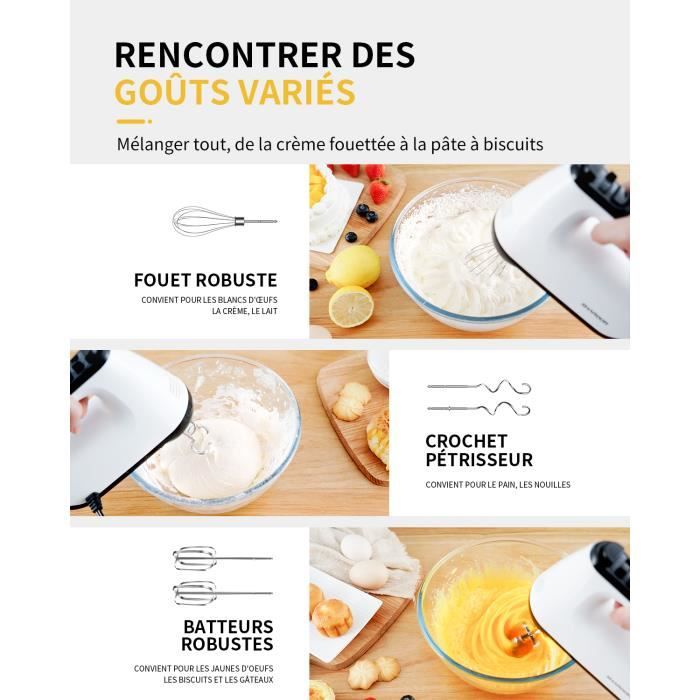 Batteur Électrique Duronic HM4 400W - 5 Vitesses + Turbo - Avec Fouet, Crochets Et Compartiment Rangement